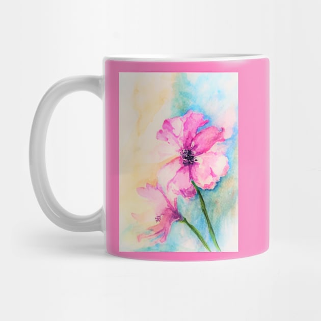 Pink Flowers Watercolor Abstract by Tstafford